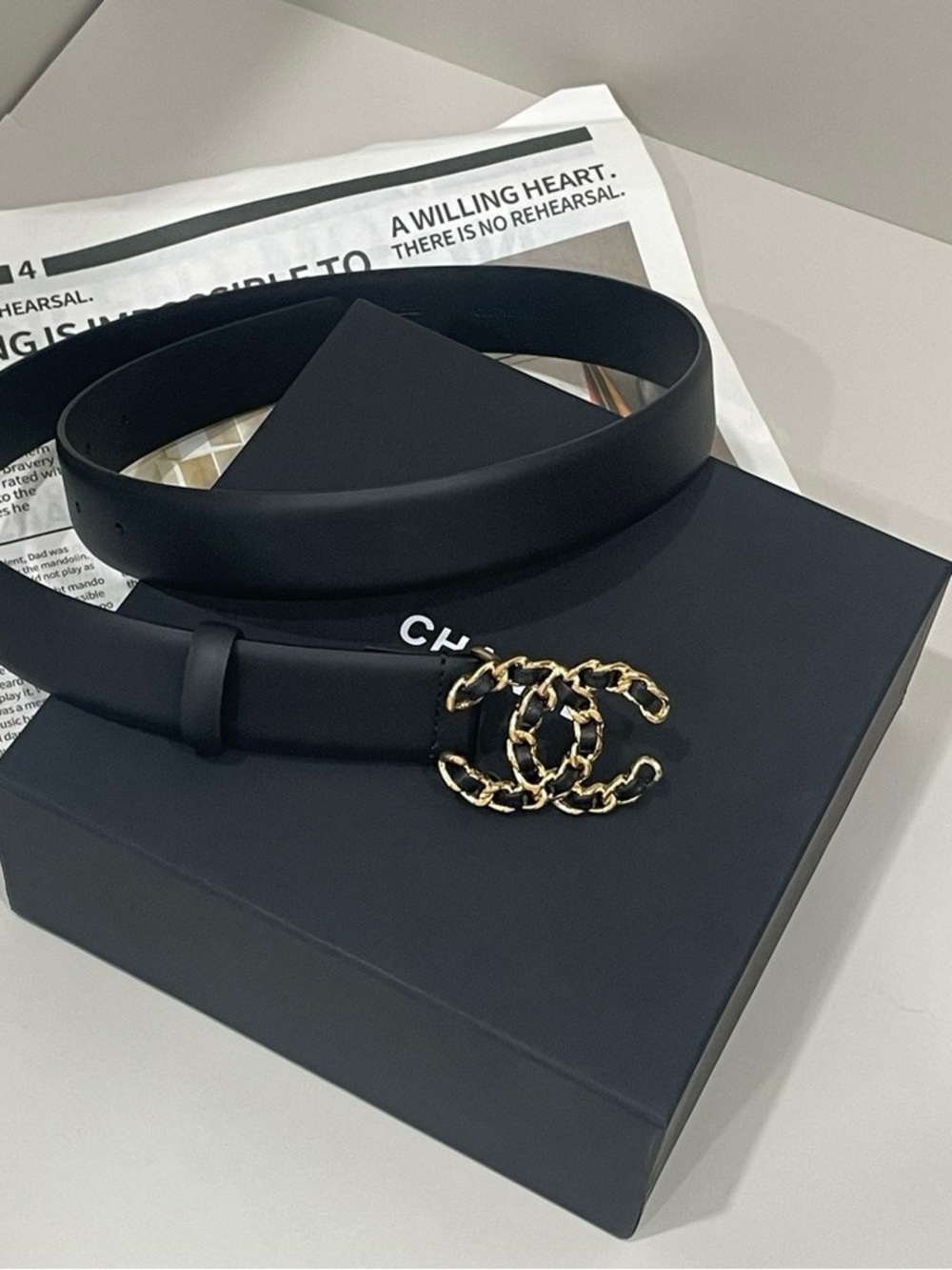 Chanel black leather belt